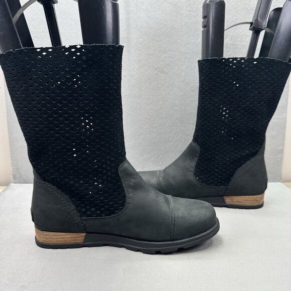 Sorel Major Womens Size 8 Pull-On Boots Black Suede Leather Perforated Buckle - Picture 5 of 7